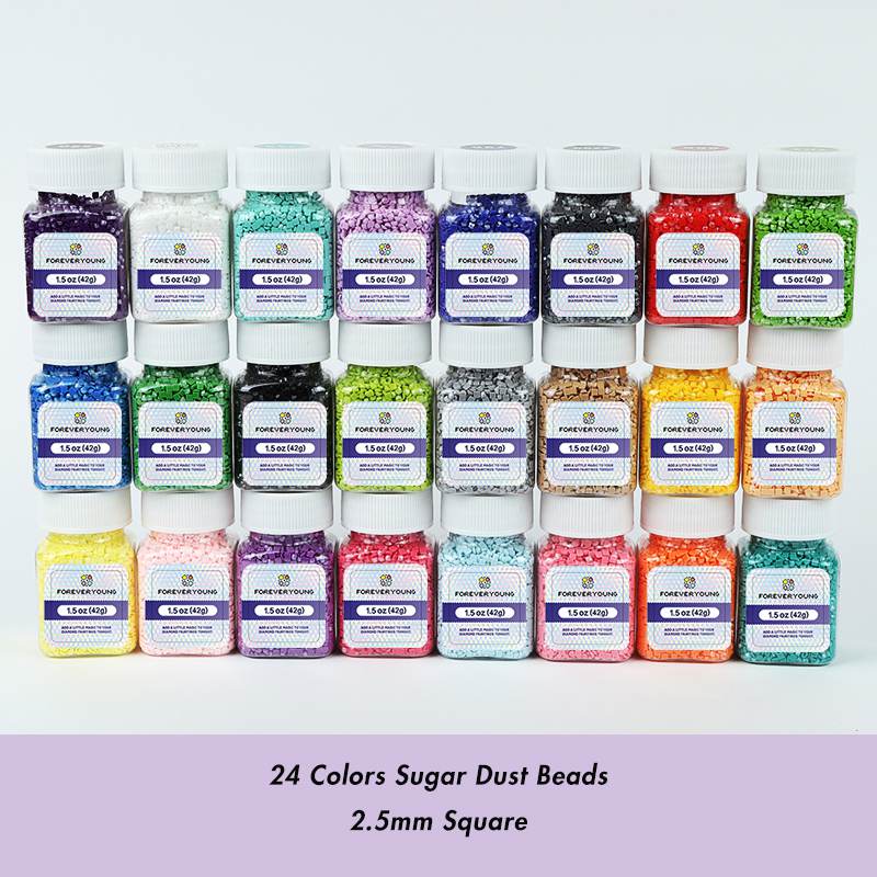 24 Colors 1.5oz (42g) Square Sugar Dust Beads for Diamond Painting