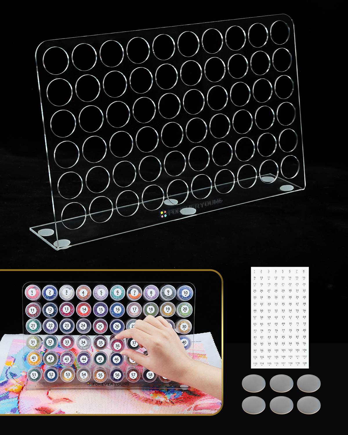 Foreveryoung Diamond Painting Bottle Storage Rack with 60 Jars