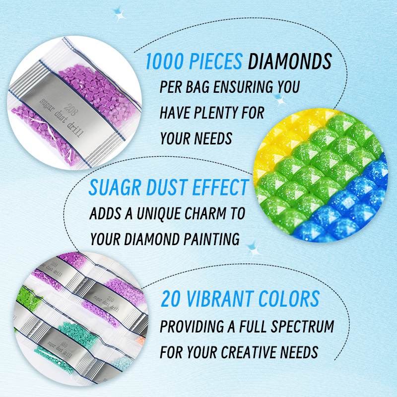 20 Colors 20000PCS Square Sugar Dust Beads for Diamond Painting