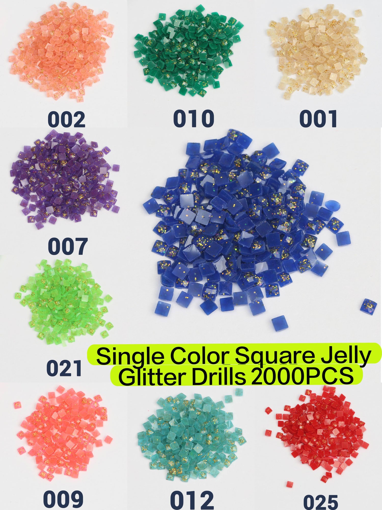 Perles carrées à paillettes de gelée, 1 sac (2000 pièces), couleur unique