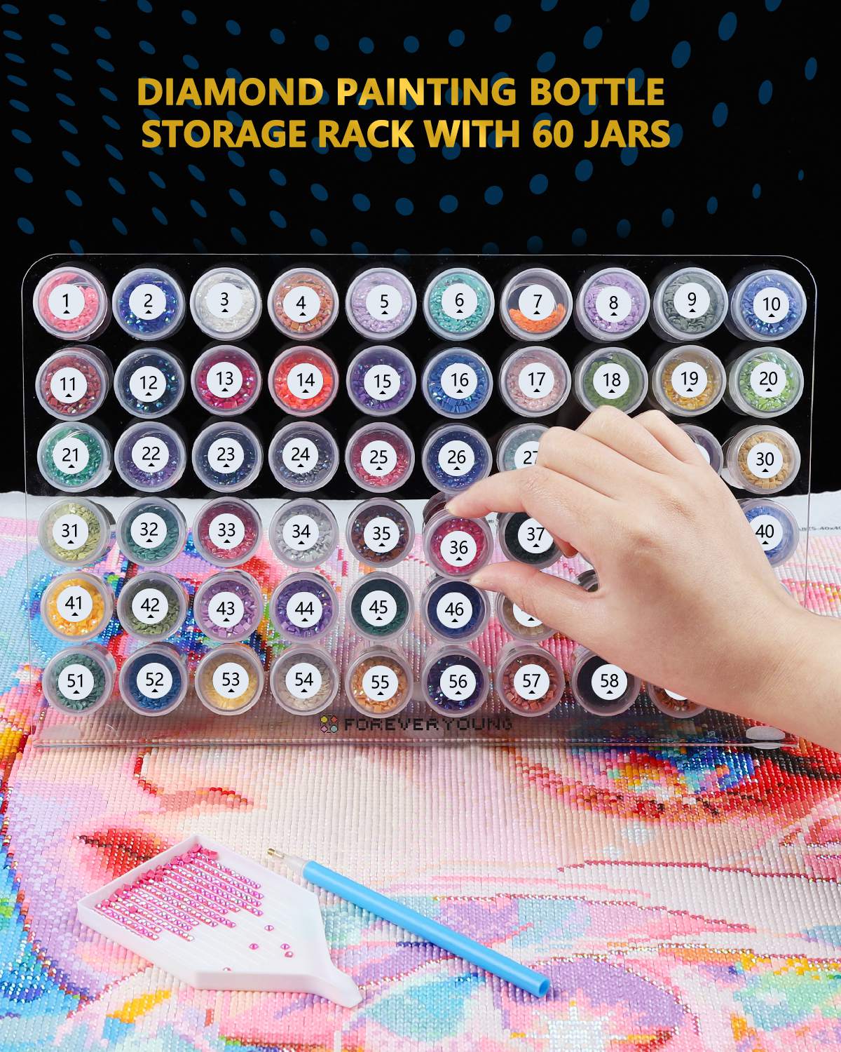 Foreveryoung Diamond Painting Bottle Storage Rack with 60 Jars