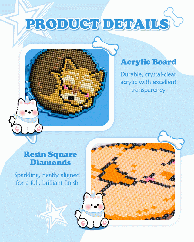 Cute Dog Diamond Painting Coaster Set | 9-Piece DIY Acrylic Drink Coasters