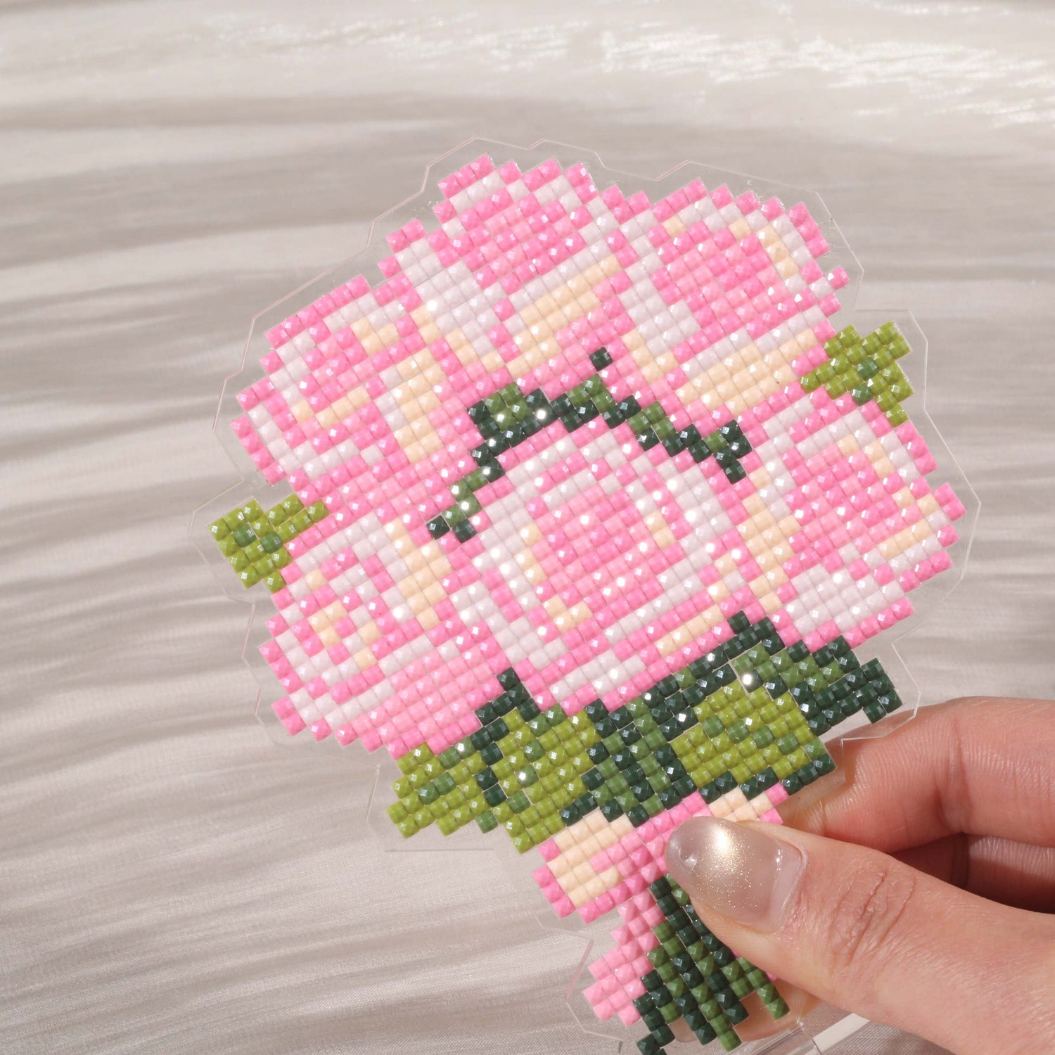 Pink Rose Bouquet Acrylic Diamond Art Display Stand