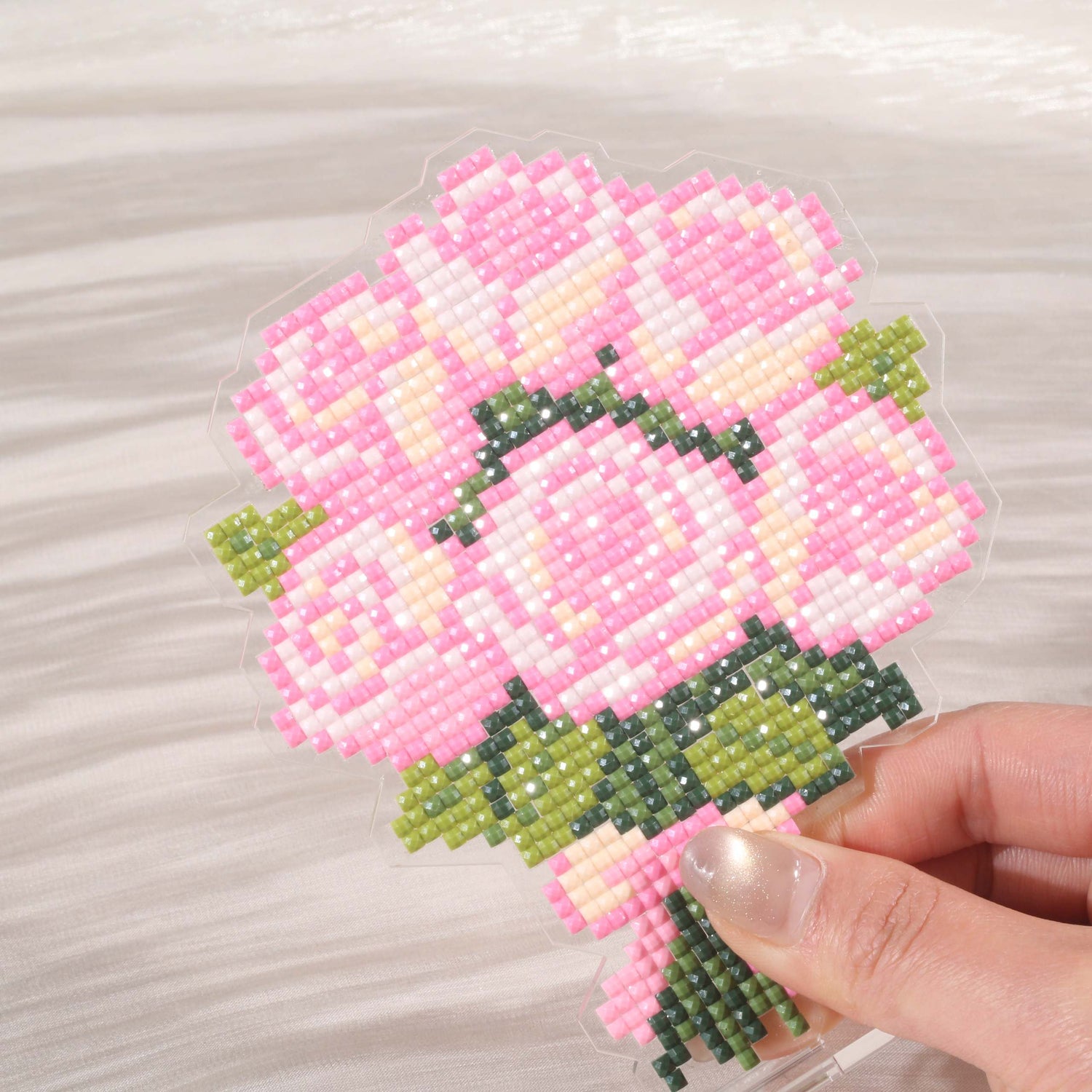 Pink Rose Bouquet Acrylic Diamond Art Display Stand