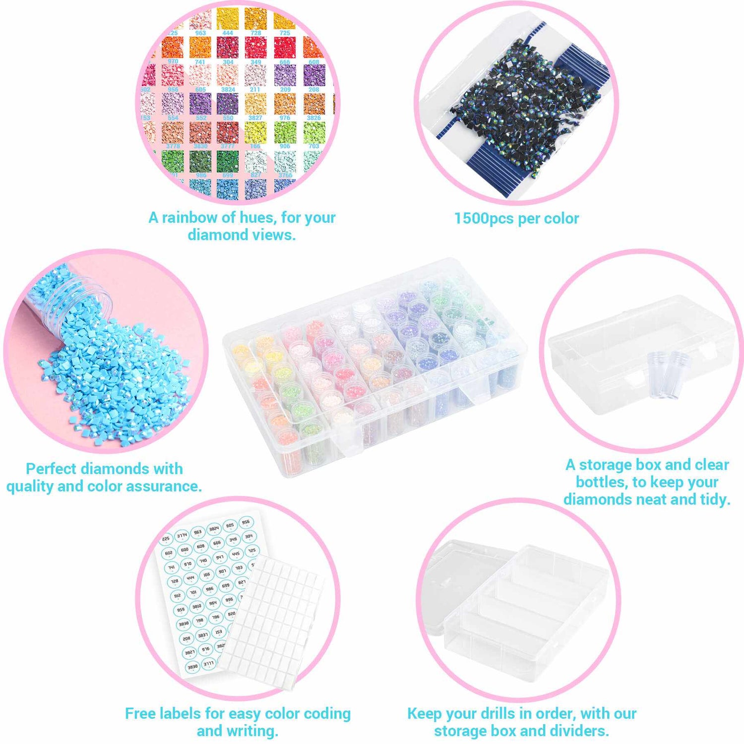60 Colors Square AB Diamond Art Beads With Storage Container, 90,000pcs - Forever Young®️ DIY -