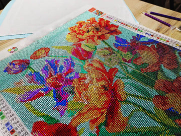 Peinture de diamant en cristal de fleurs colorées