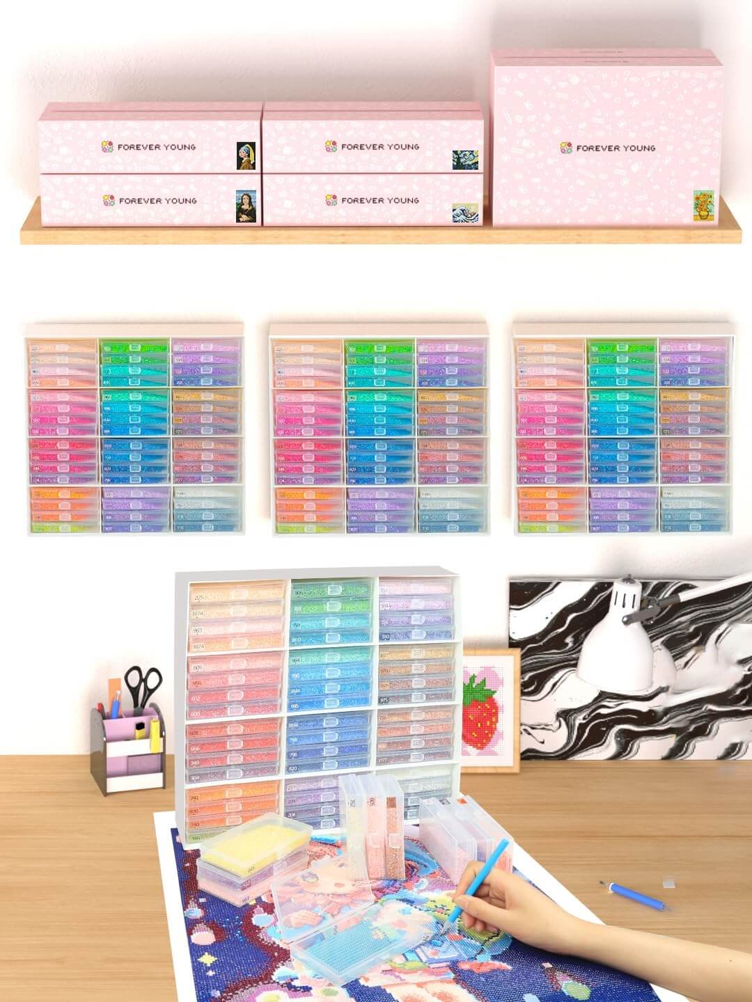 ForeverYoung 48pcs Extra Large Storage Containers Trays & Rack