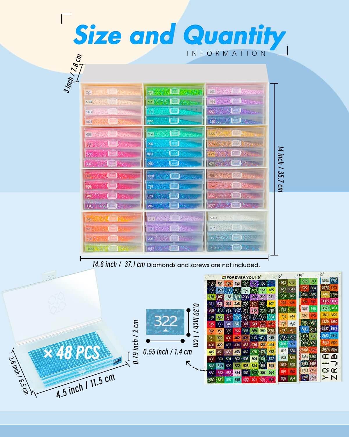 ForeverYoung 48pcs Extra Large Storage Containers Trays & Rack