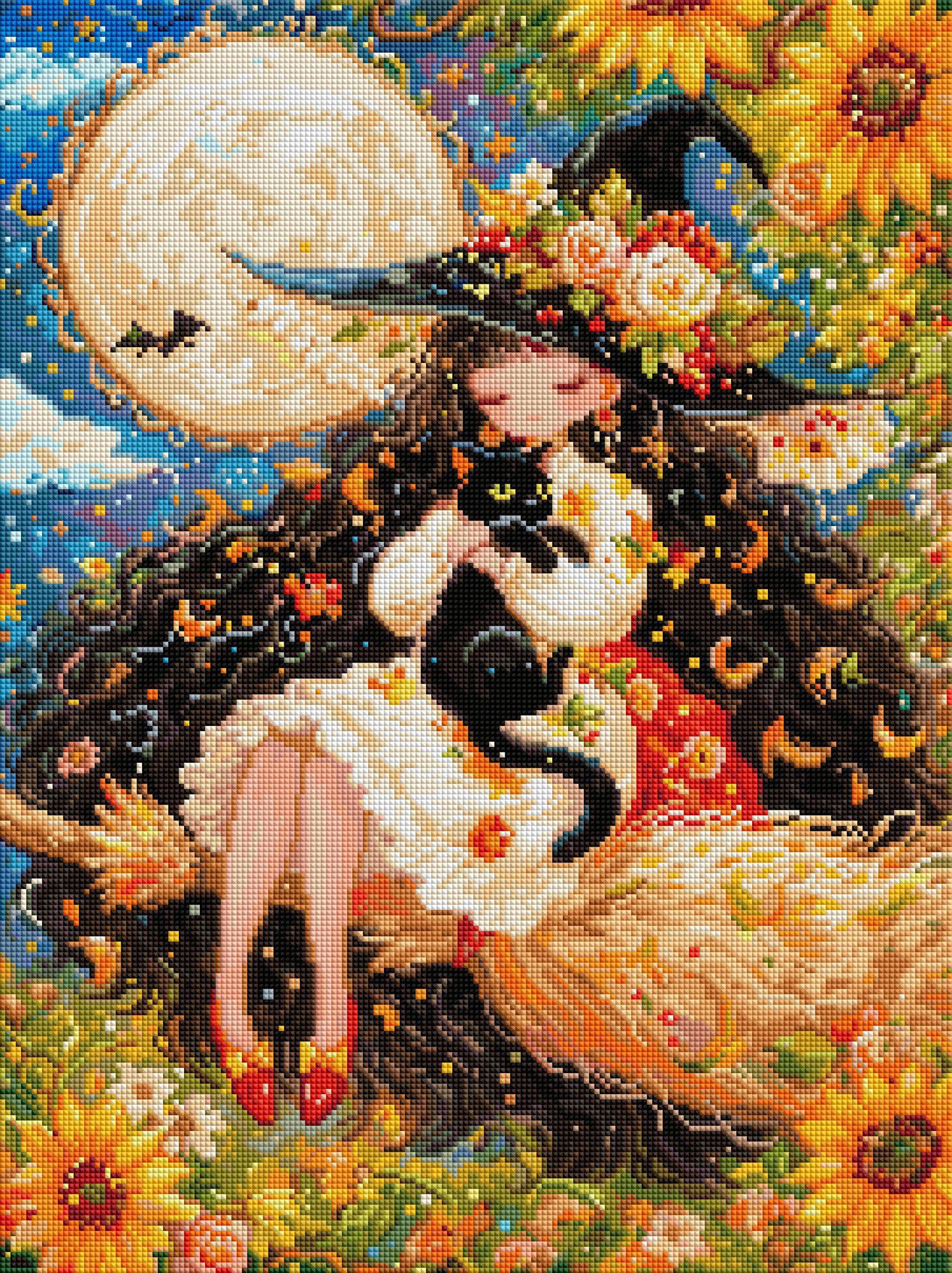 Enchanted Witch with Black Cat