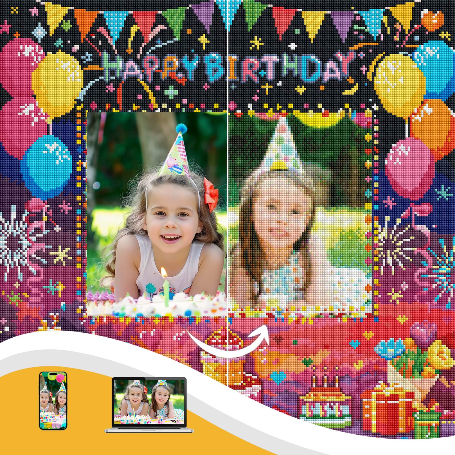 Birthday Custom Diamond Painting from Photo, Happy Birthday DIY Personalized Diamond Art Painting Kits