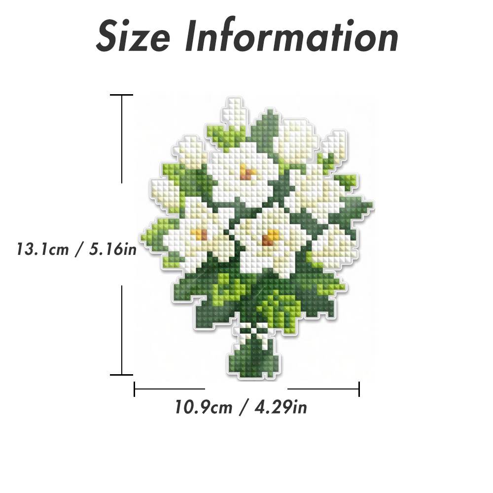 White Rose Bouquet Acrylic Diamond Art Display Stand
