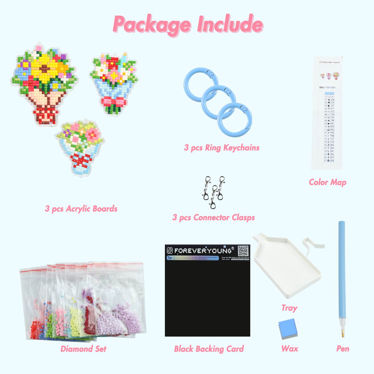 Bouquet Acrylic Diamond Painting Keychain - Forever Young®️ DIY -