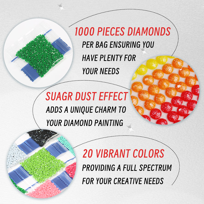 20 Colors 20000PCS Round Sugar Dust Beads for Diamond Painting