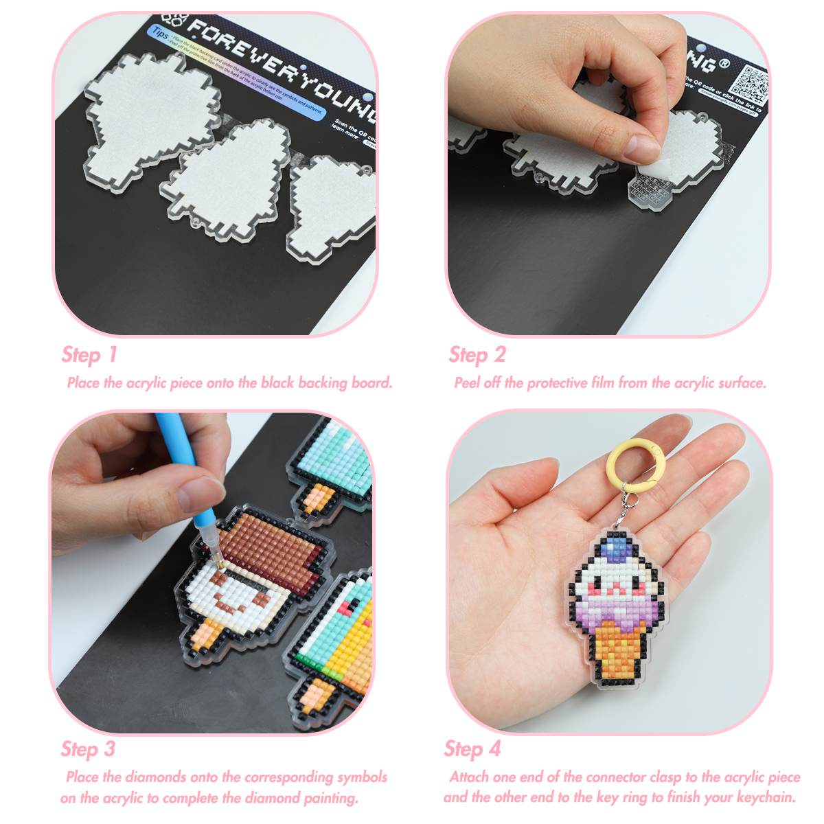 Cute Ice Cream Acrylic Diamond Painting Keychain - Forever Young®️ DIY -