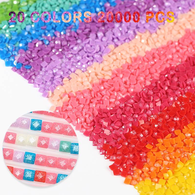 20 Colors 20000PCS Square Sugar Dust Beads for Diamond Painting