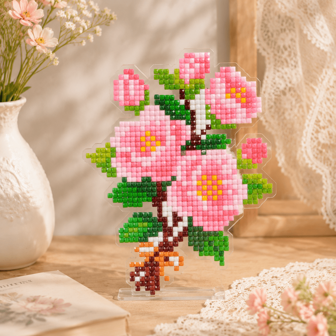 LumiGem Pink Camellia Bouquet Diamond Painting Stand - Forever Young®️ DIY -