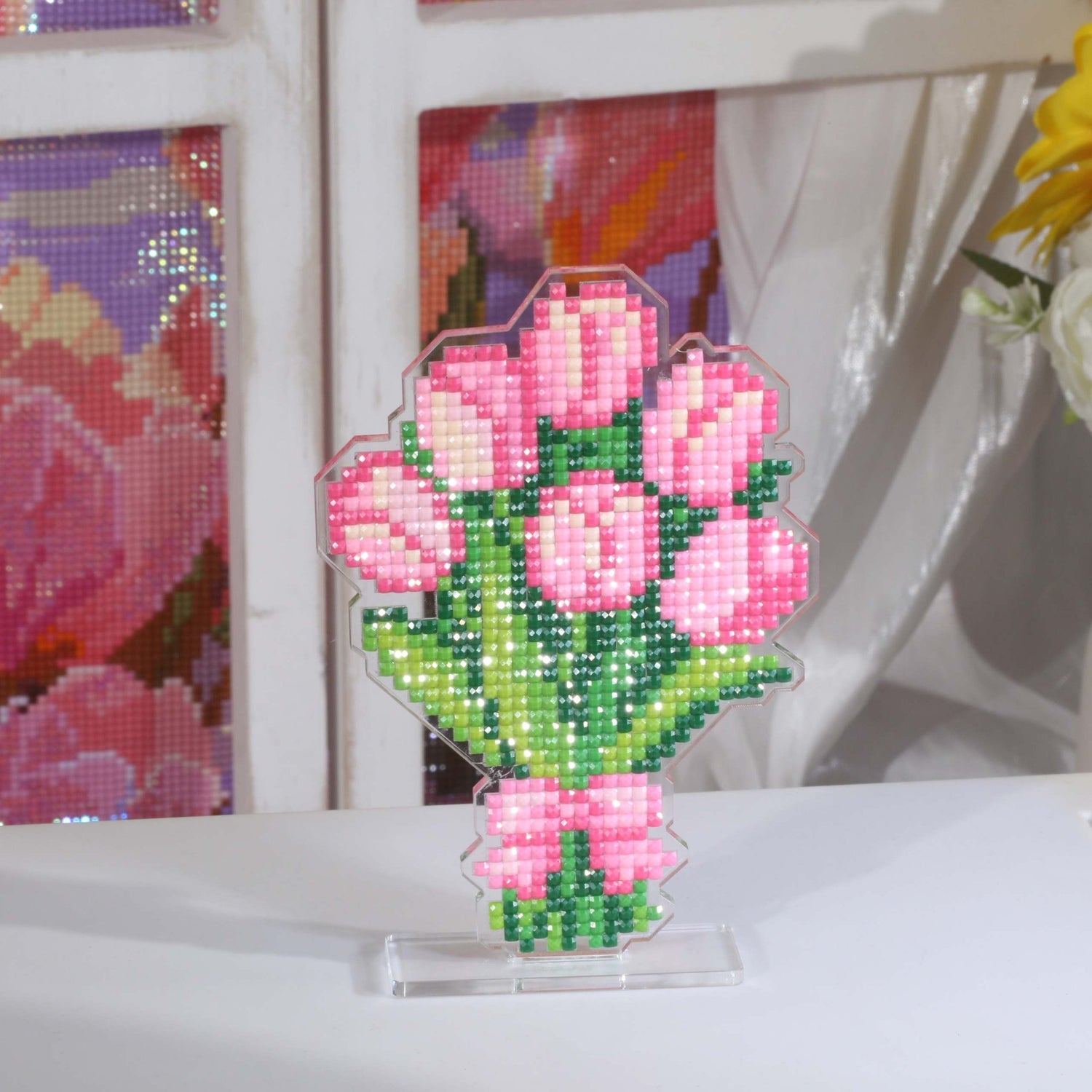 Pink Tulip Bouquet Acrylic Diamond Art Display Stand - Forever Young®️ DIY -