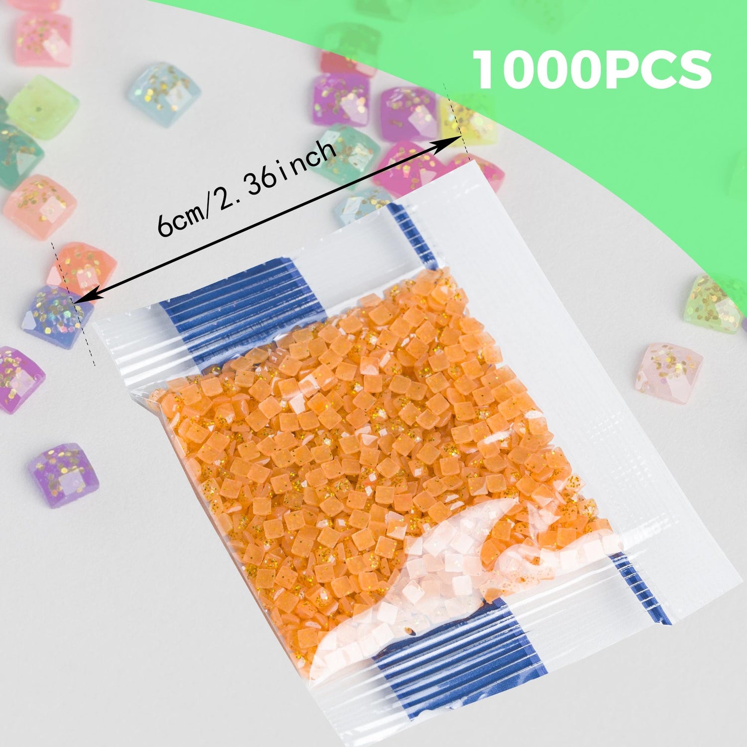 Quadratische Glitzerperlen in 20 Farben für Diamantmalerei.