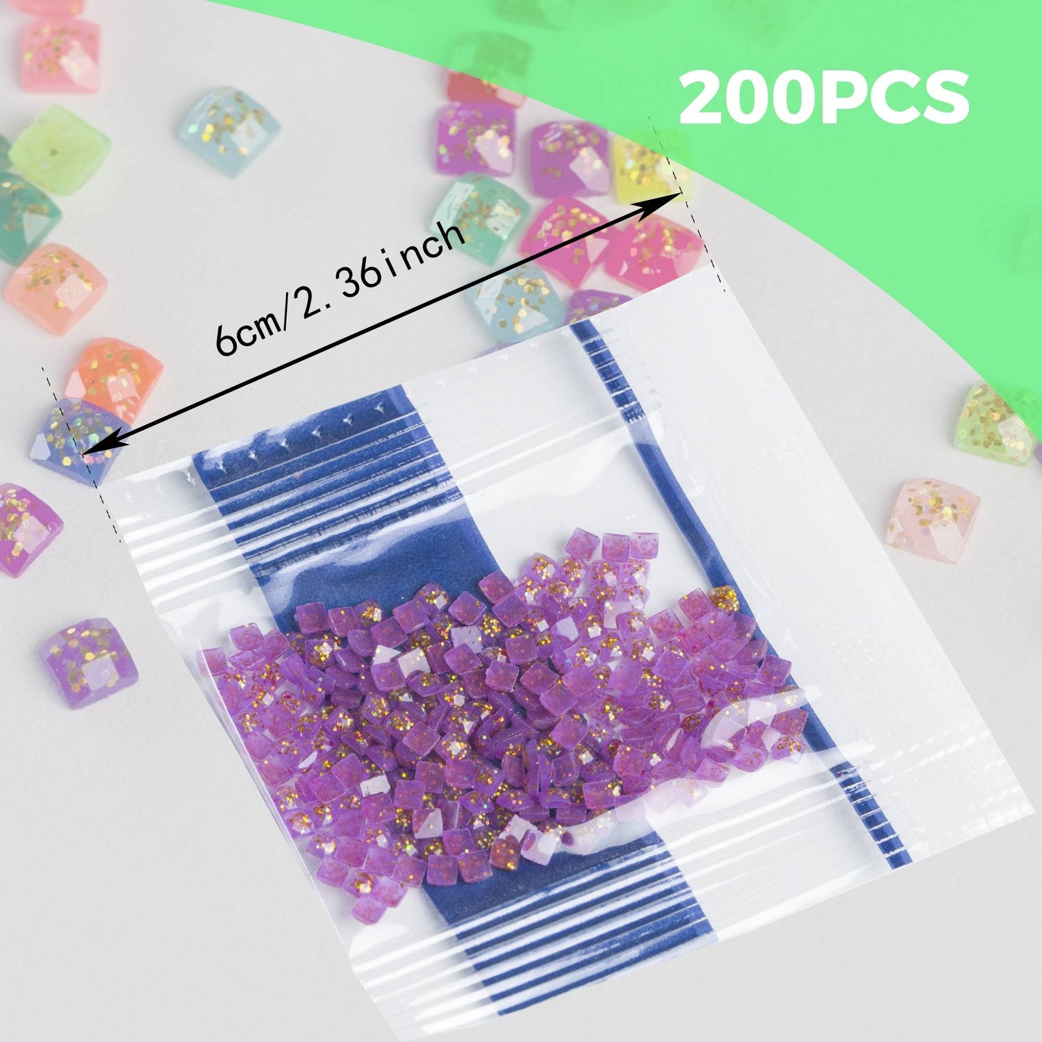 Quadratische Glitzerperlen in 20 Farben für Diamantmalerei.