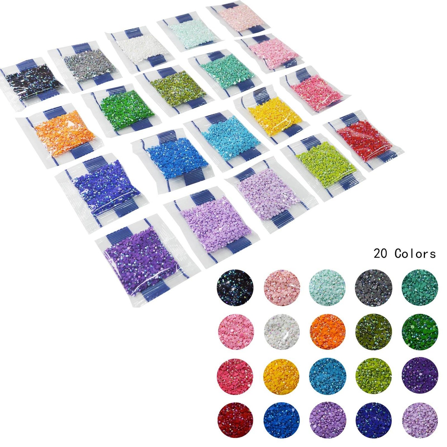 Runde Diamant-Malperlen in AB-Farben, 20 Farben