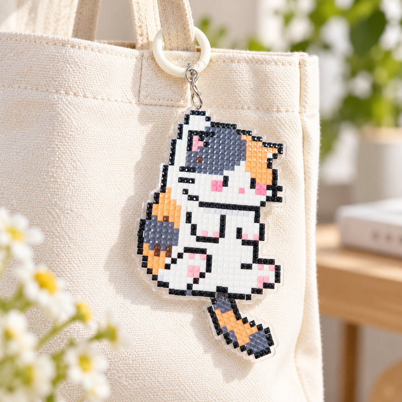 Lumigem Cat Diamond Art Keychain Kits, DIY Craft, Wiggle-Tail Kitties