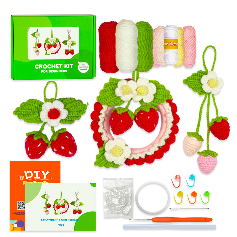 Strawberry Car Mirror Hanging Accessories Kids Crochet Kit for Adults