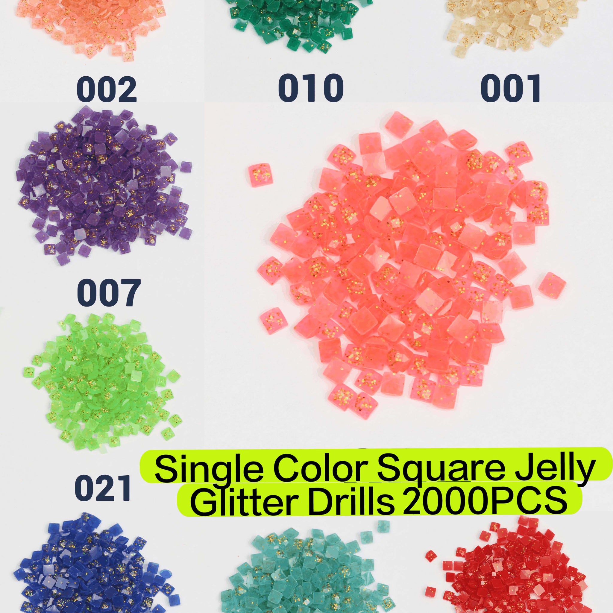 Square Jelly Glitter Beads 1 Bag (2000pcs) Single Color