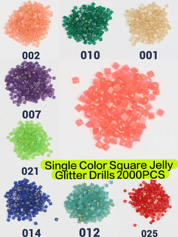 Square Jelly Glitter Beads 1 Bag (2000pcs) Single Color