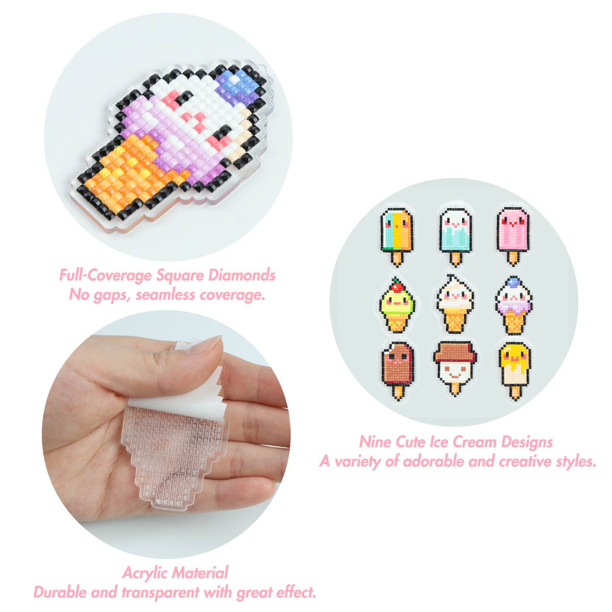 Cute Ice Cream Acrylic Diamond Painting Keychain