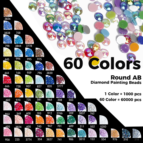 60 Colors Round AB Diamond Painting Beads, 60000pcs