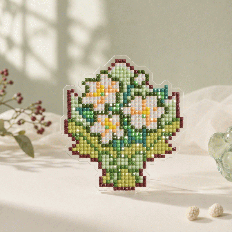 Flower Bouquet Diamond Painting Acrylic Stand | DIY Sparkling Floral Standee Set