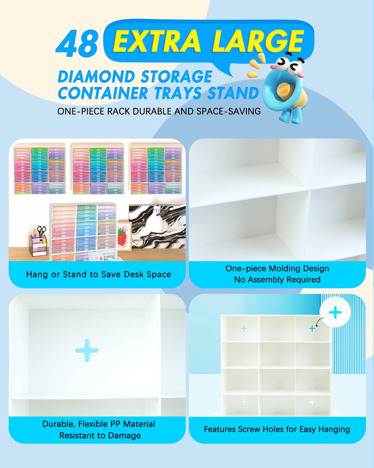 ForeverYoung 48pcs Extra Large Storage Containers Trays ＆ Rack