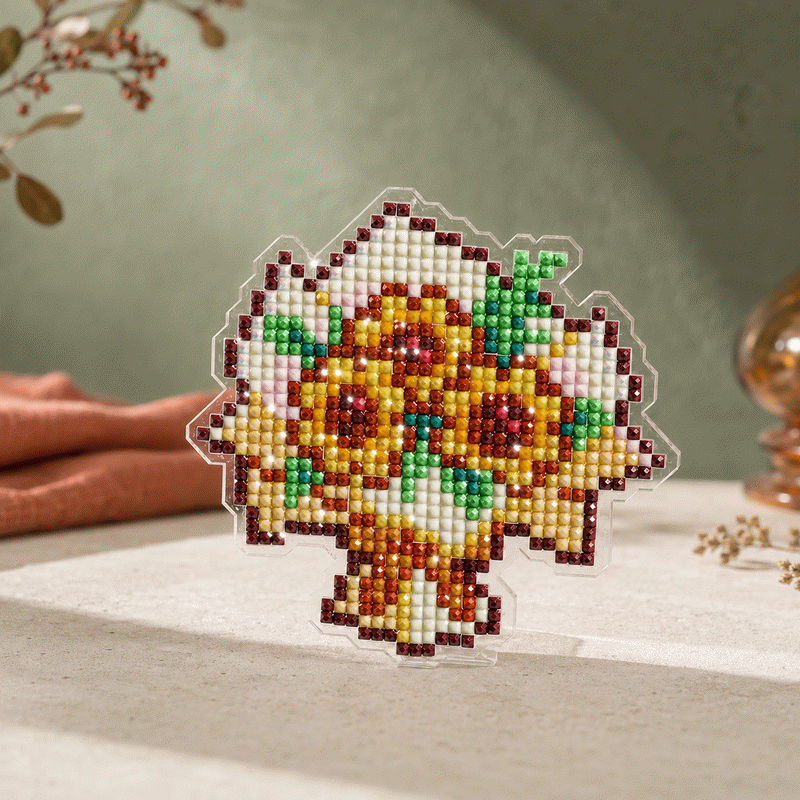 Flower Bouquet Diamond Painting Acrylic Stand | DIY Sparkling Floral Standee Set