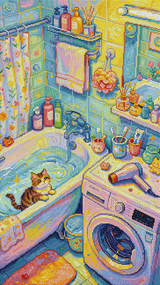 Whimsical Cat Bathroom Diamond Painting – Colorful DIY Diamond Art Kit for Craft Lovers