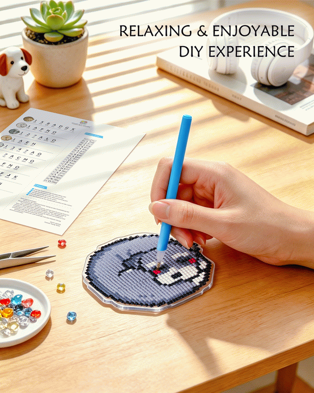 Cute Dog Diamond Painting Coaster Set | 9-Piece DIY Acrylic Drink Coasters