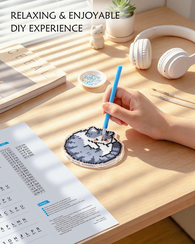 Cat Lover Diamond Painting Coaster Set | 9-Piece DIY Sparkling Acrylic Drink Coasters