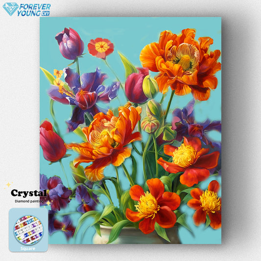 Colorful Flowers-Crystal Diamond Painting