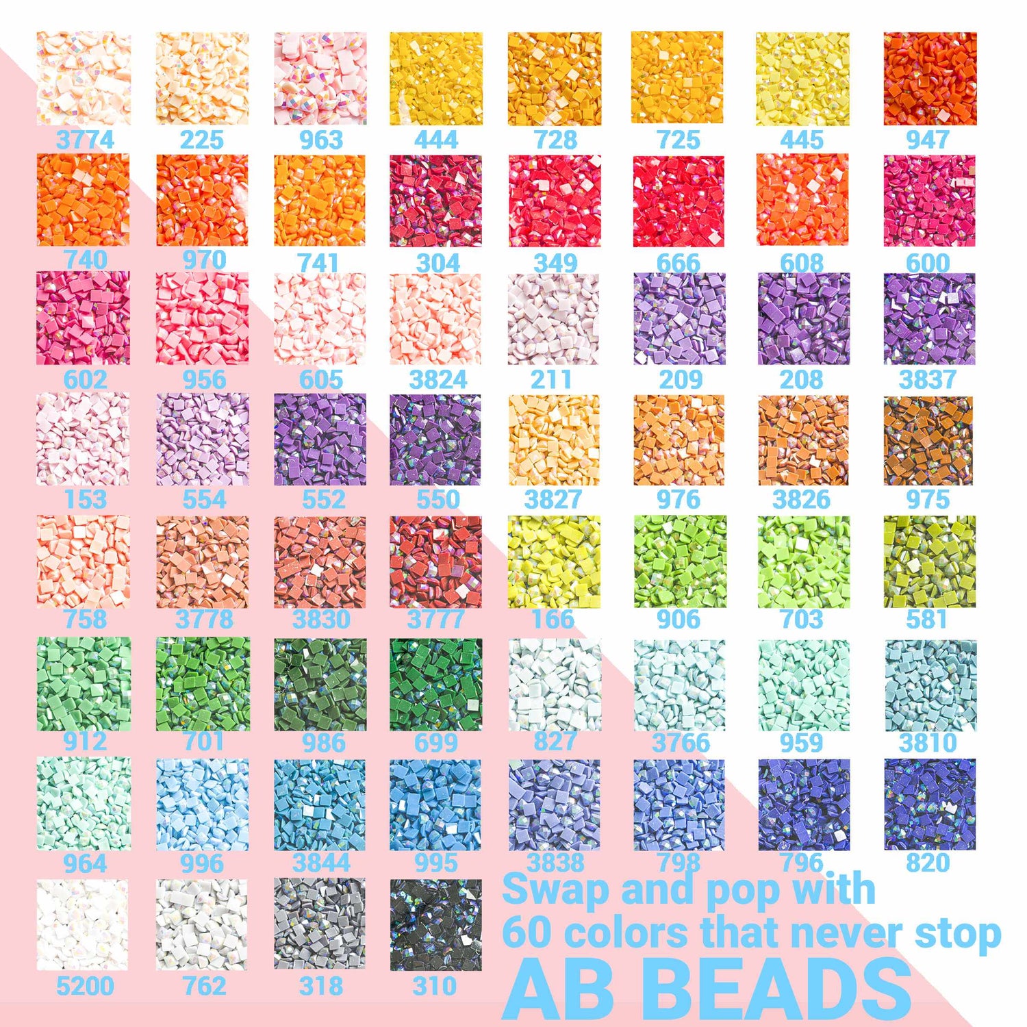 60 Colors Square AB Diamond Art Beads With Storage Container, 90,000pcs