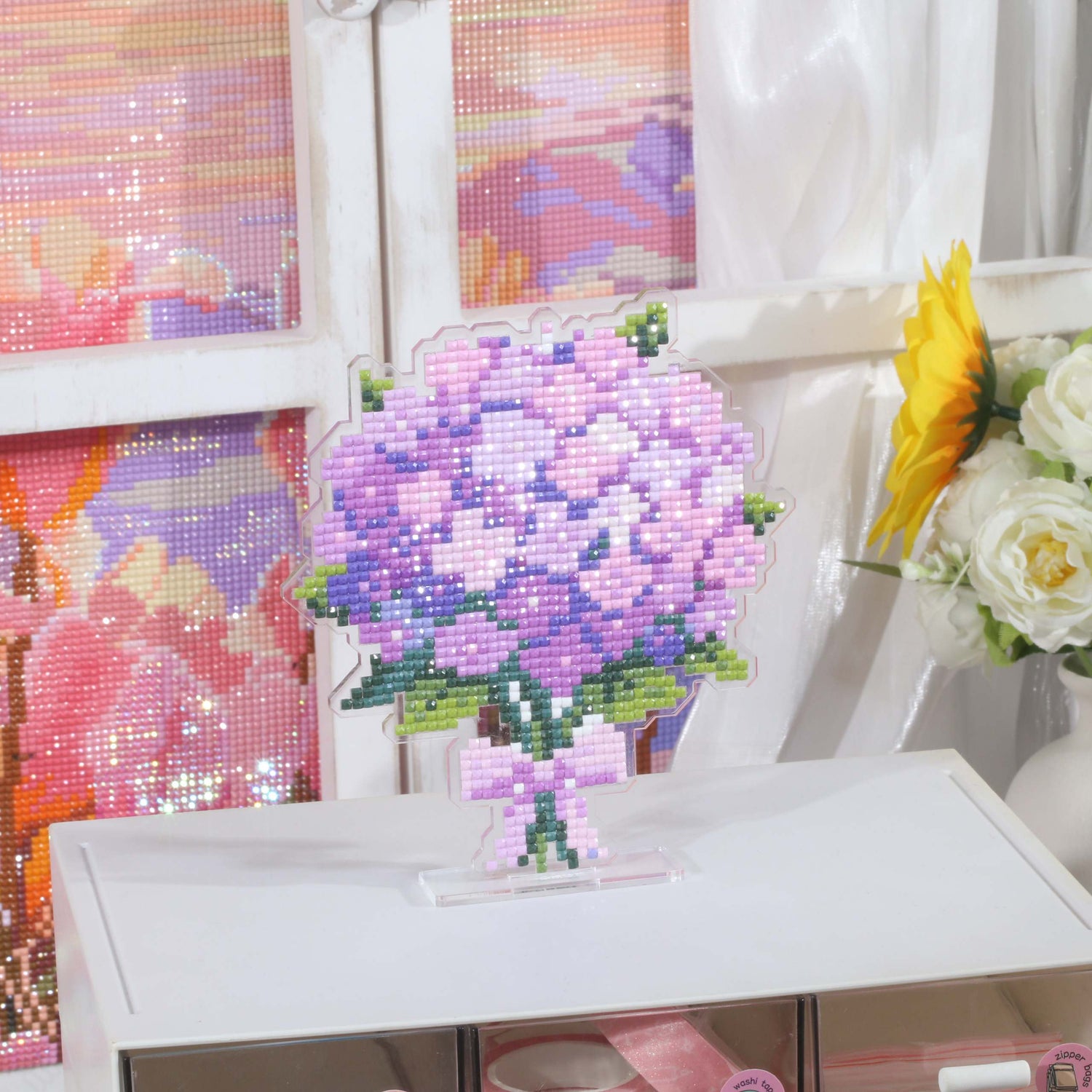 Hydrangea Bouquet Acrylic Diamond Art Display Stand