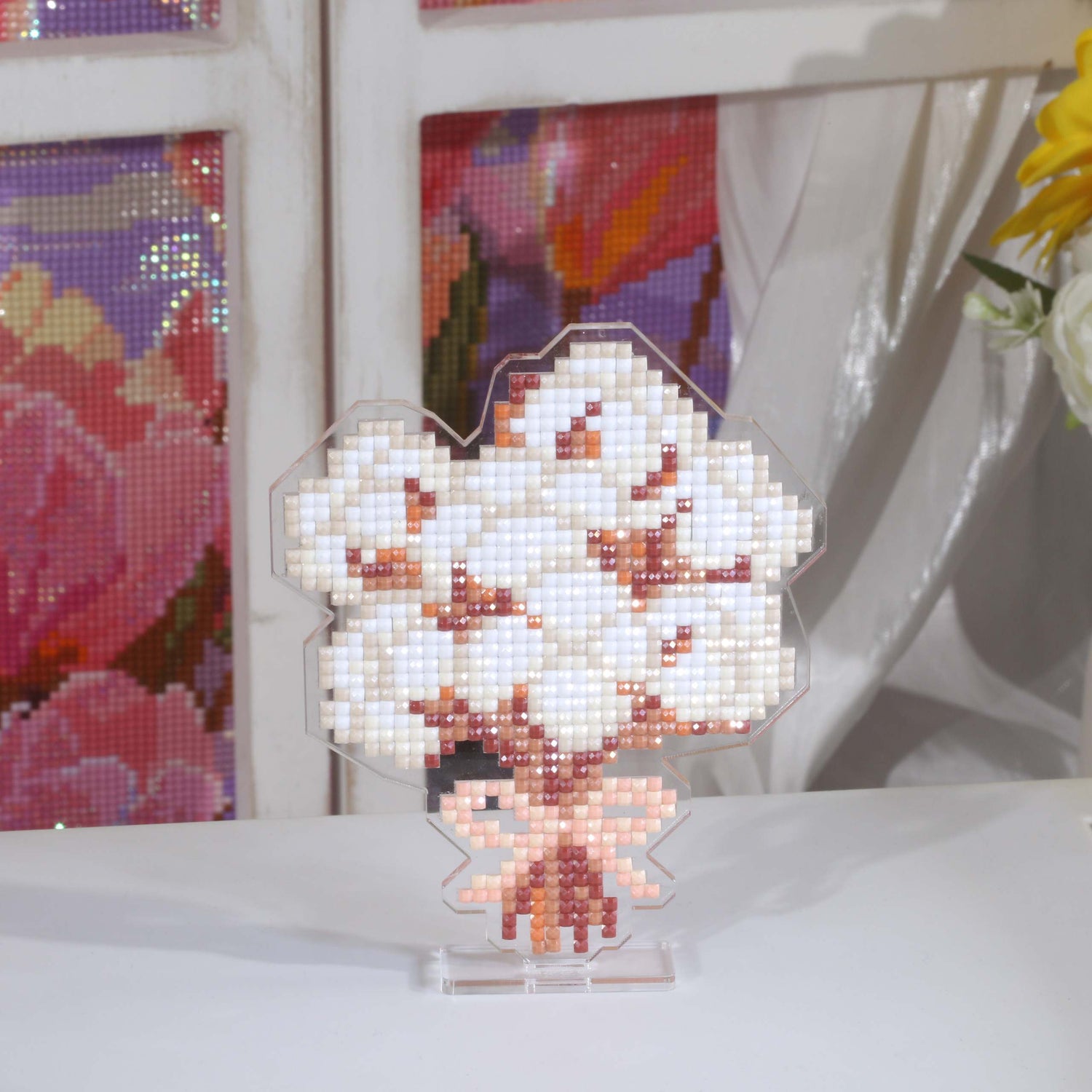 Cotton Flower Bouquet Acrylic Diamond Art Display Stand