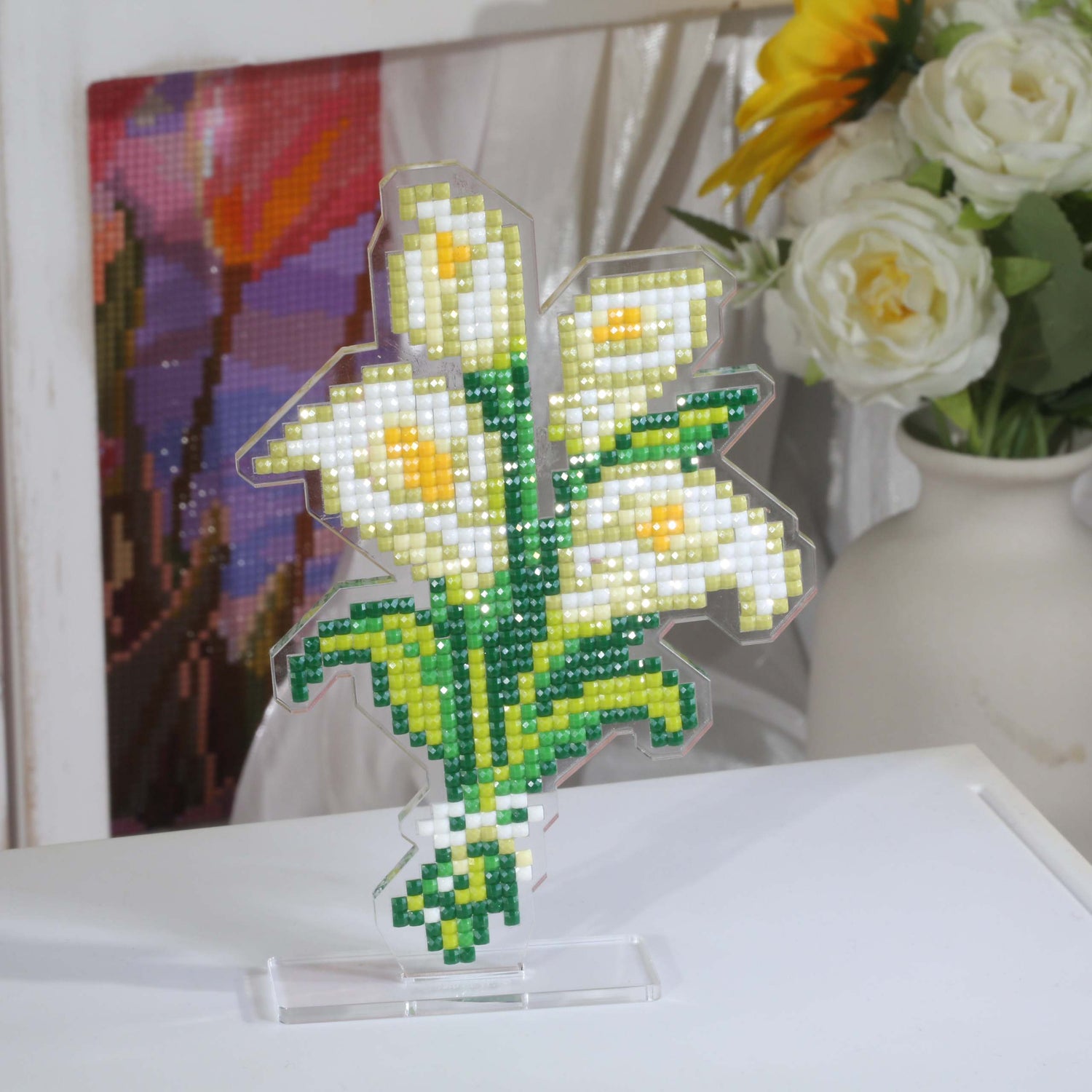 Calla Lily Bouquet Acrylic Diamond Art Display Stand
