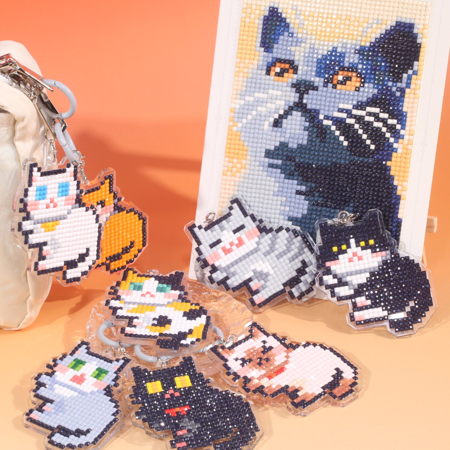 LumiGem Cute Cat DIY Acrylic Diamond Painting Keychain