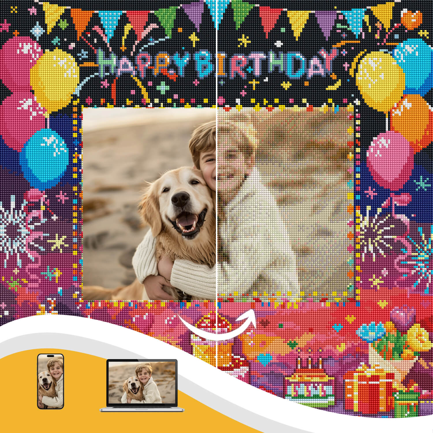 Birthday Custom Diamond Painting from Photo, Happy Birthday DIY Personalized Diamond Art Painting Kits