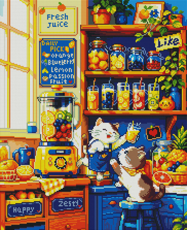 Cute Cat Juice Shop Diamond Painting