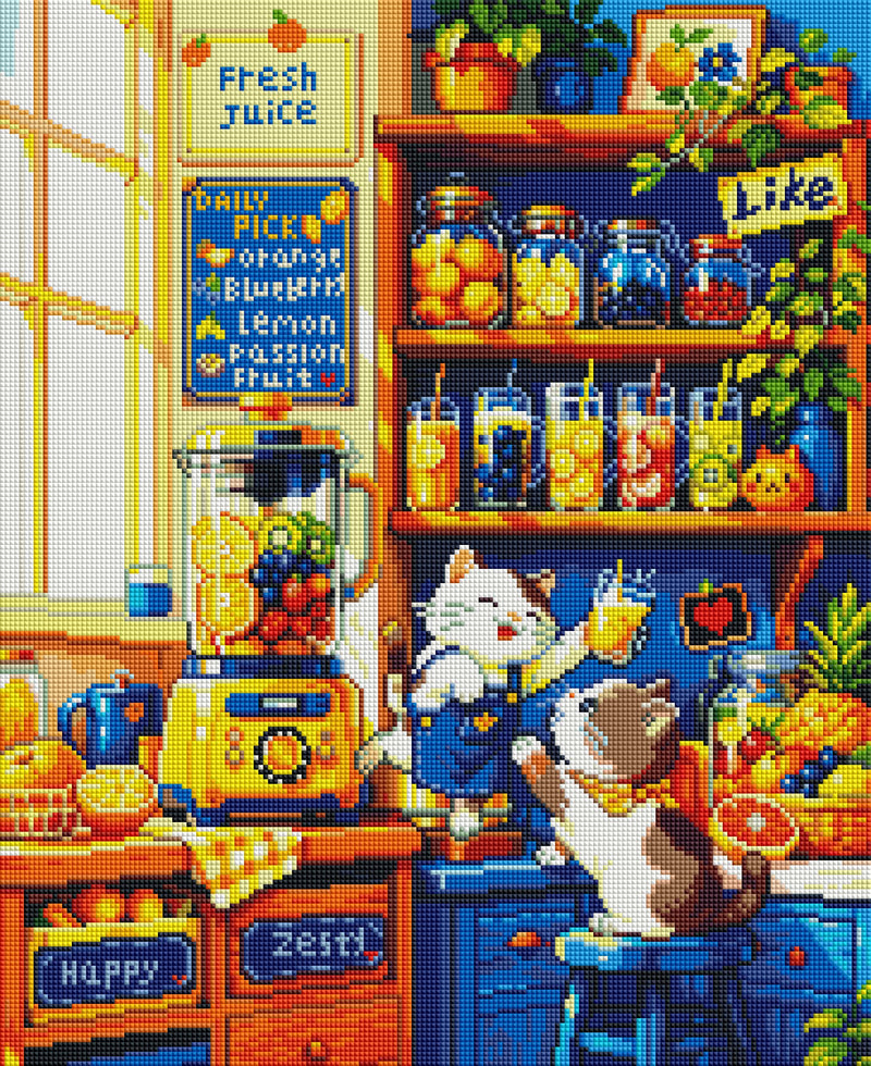Cute Cat Juice Shop Diamond Painting