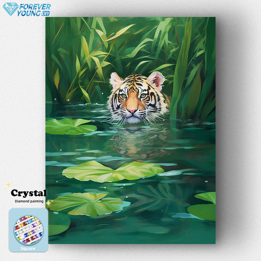 Tigre dans l’eau-Cristal Diamond Painting 