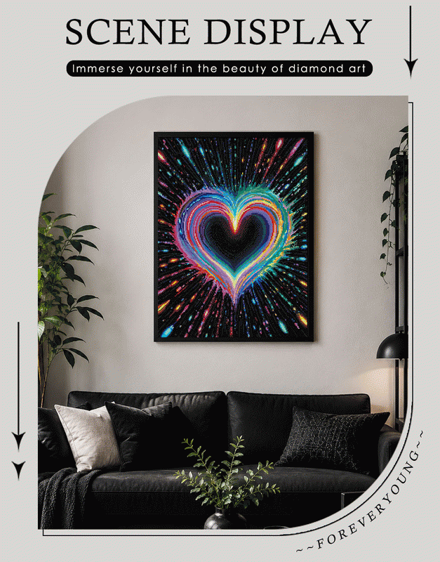 Radiant Rainbow Heart – Abstract Diamond Painting Kit