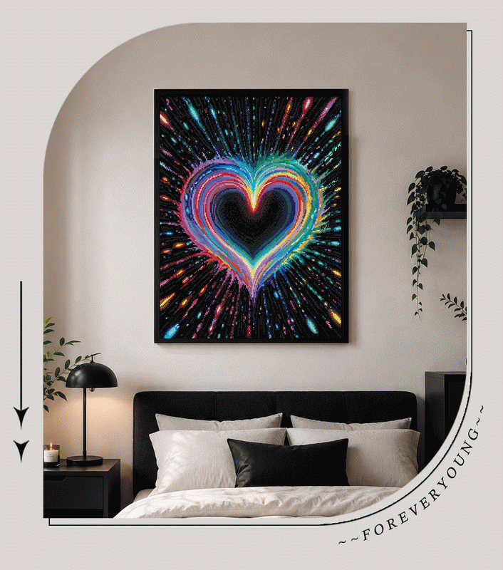 Radiant Rainbow Heart – Abstract Diamond Painting Kit