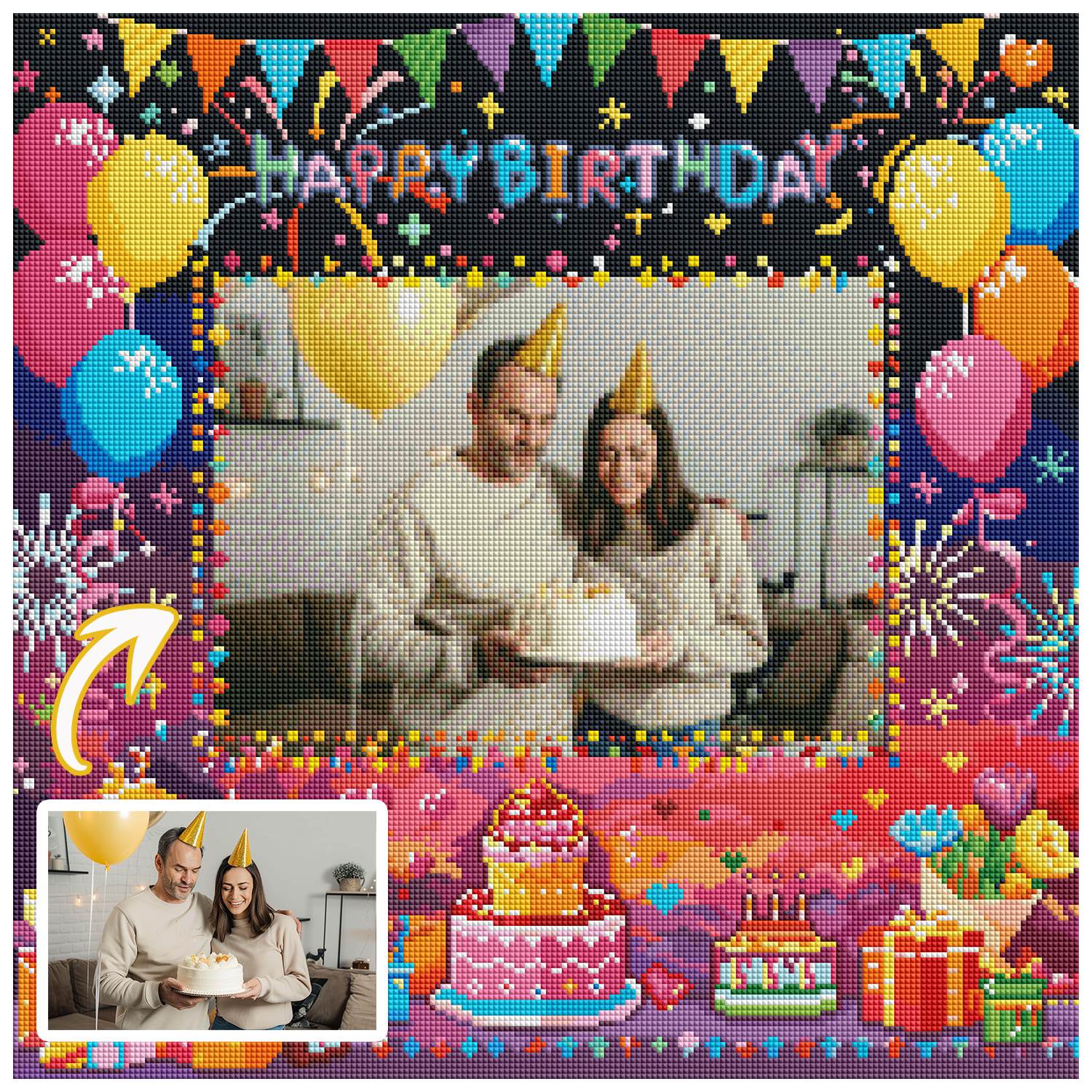 Birthday Custom Diamond Painting from Photo, Happy Birthday DIY Personalized Diamond Art Painting Kits