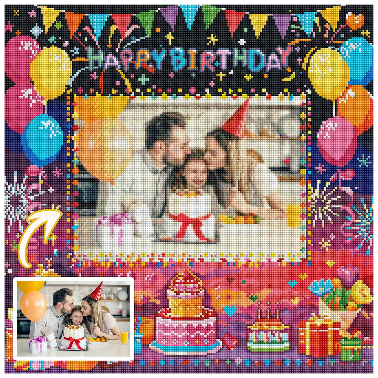 Birthday Custom Diamond Painting from Photo, Happy Birthday DIY Personalized Diamond Art Painting Kits
